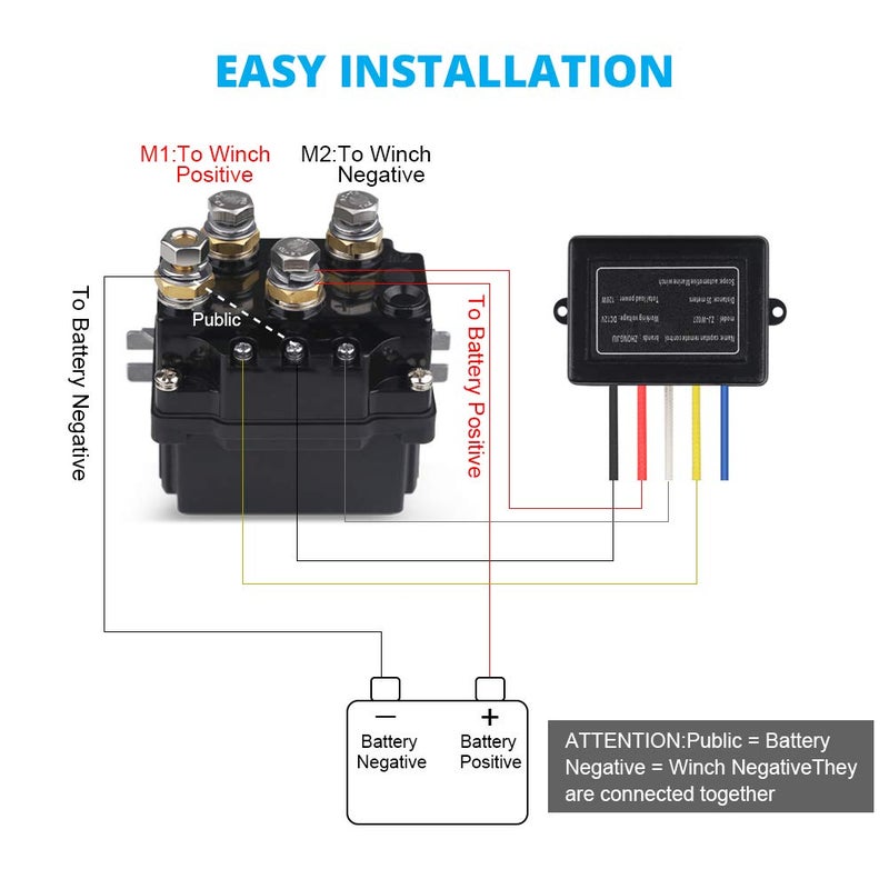 WATERWICH 12V 500A Winch Solenoid Relay Contactor+2pcs Wireless Winch Remote Control Kit with 6 Protecting Caps Universal for Truck Jeep ATV SUV 5500-12000lbs Winch - Image 4